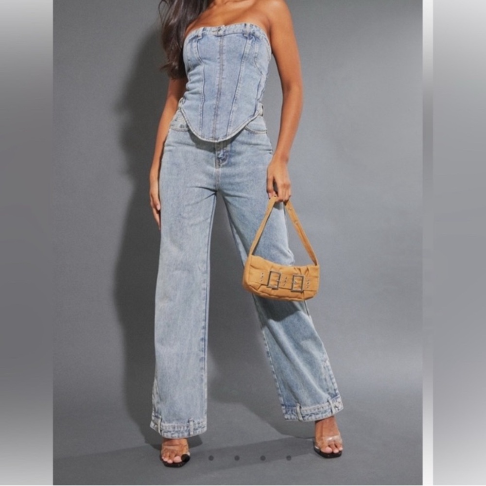 PLT Blue Denim Crop-Top Size 6 - Picture 3 of 9